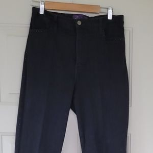 NYDJ Tummy Tuck Tuxedo Rhinestone Jeans Womens Size 14 Short Stretch Black